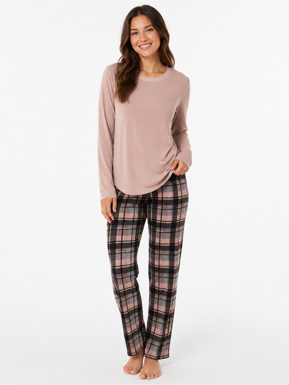 Cuddi Duds Women’s Long-Sleeve Pajama Set - Rose Taupe Plaid - 0688